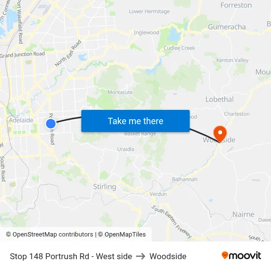 Stop 148 Portrush Rd - West side to Woodside map