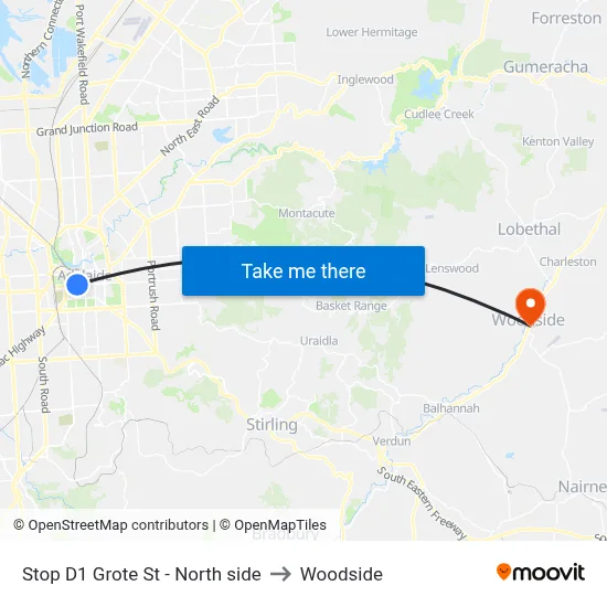 Stop D1 Grote St - North side to Woodside map