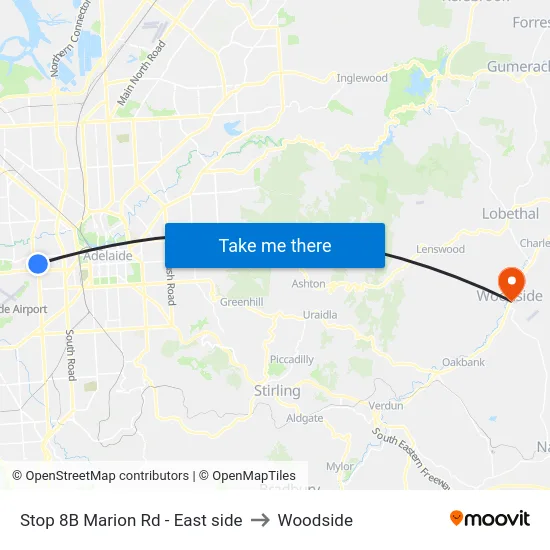 Stop 8B Marion Rd - East side to Woodside map