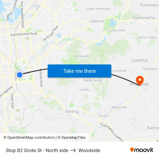 Stop B2 Grote St - North side to Woodside map