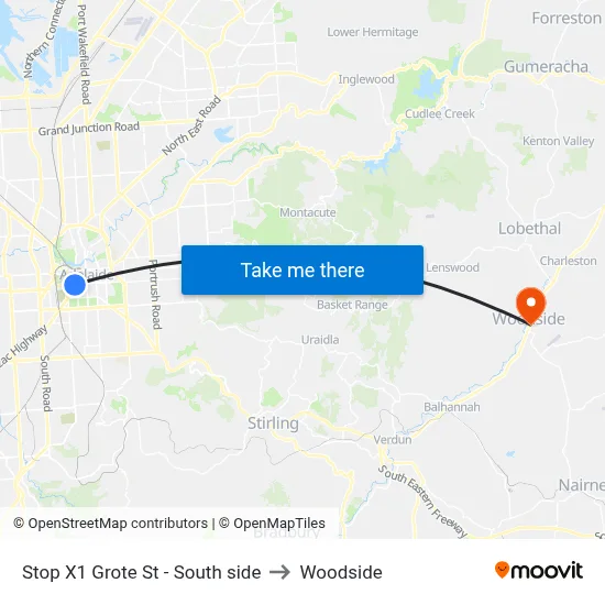 Stop X1 Grote St - South side to Woodside map