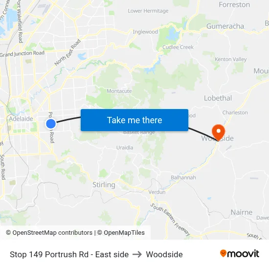 Stop 149 Portrush Rd - East side to Woodside map