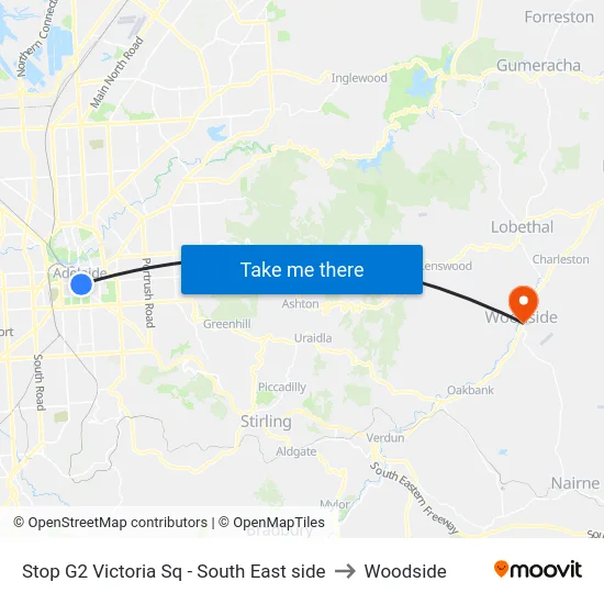 Stop G2 Victoria Sq - South East side to Woodside map