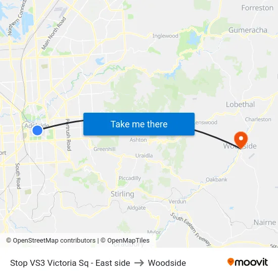 Stop VS3 Victoria Sq - East side to Woodside map