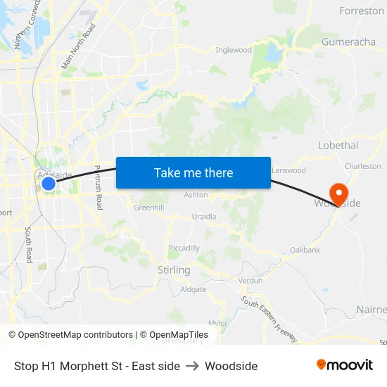 Stop H1 Morphett St - East side to Woodside map