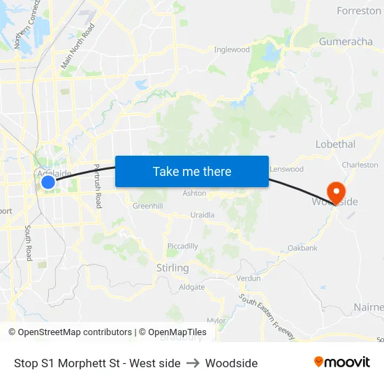Stop S1 Morphett St - West side to Woodside map