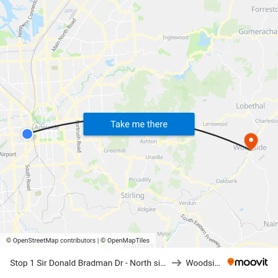 Stop 1 Sir Donald Bradman Dr - North side to Woodside map
