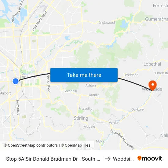 Stop 5A Sir Donald Bradman Dr - South side to Woodside map