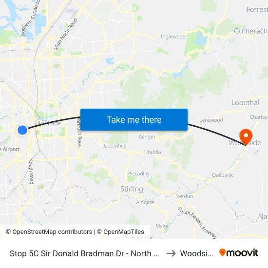 Stop 5C Sir Donald Bradman Dr - North side to Woodside map