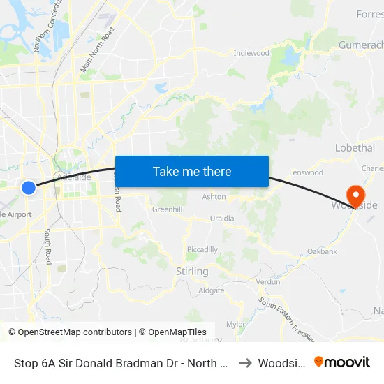 Stop 6A Sir Donald Bradman Dr - North side to Woodside map