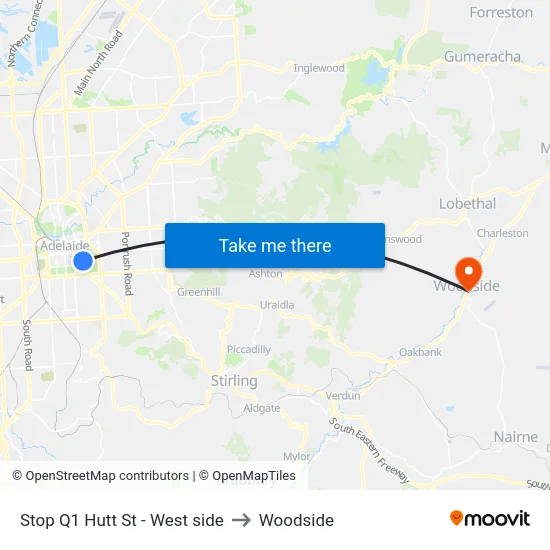 Stop Q1 Hutt St - West side to Woodside map