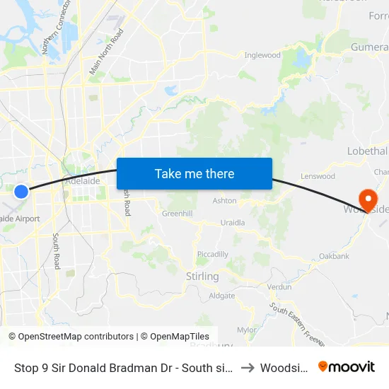 Stop 9 Sir Donald Bradman Dr - South side to Woodside map