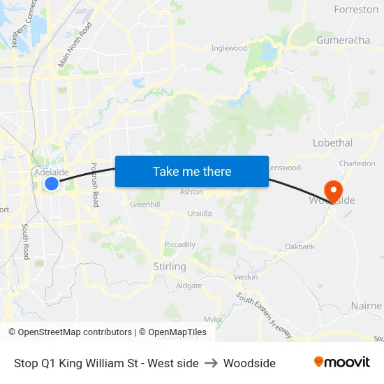 Stop Q1 King William St - West side to Woodside map