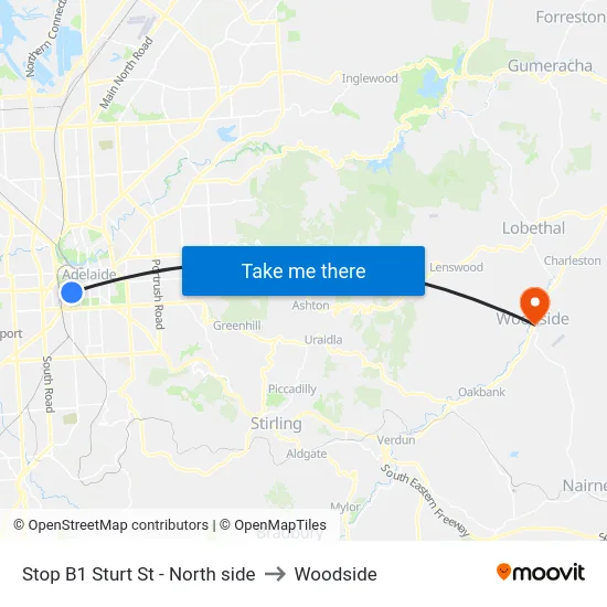 Stop B1 Sturt St - North side to Woodside map