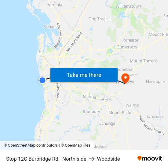 Stop 12C Burbridge Rd - North side to Woodside map