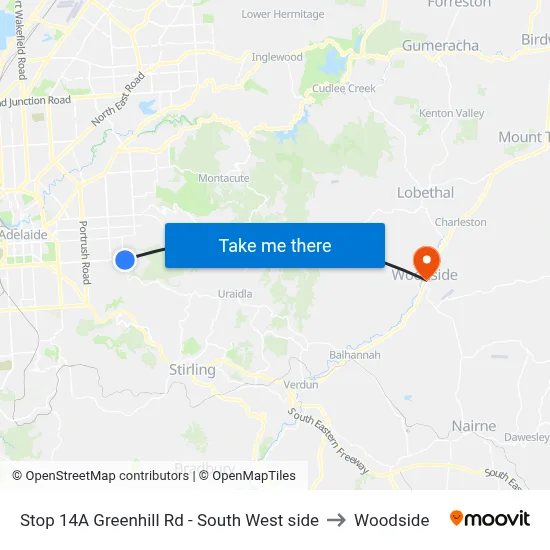 Stop 14A Greenhill Rd - South West side to Woodside map