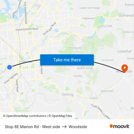 Stop 8E Marion Rd - West side to Woodside map