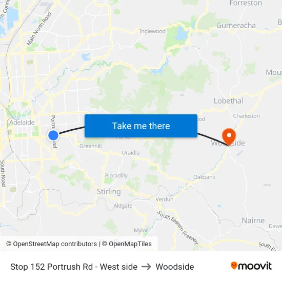 Stop 152 Portrush Rd - West side to Woodside map