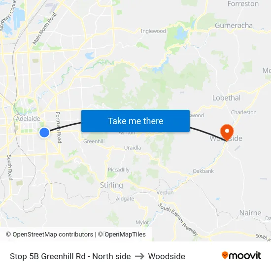 Stop 5B Greenhill Rd - North side to Woodside map
