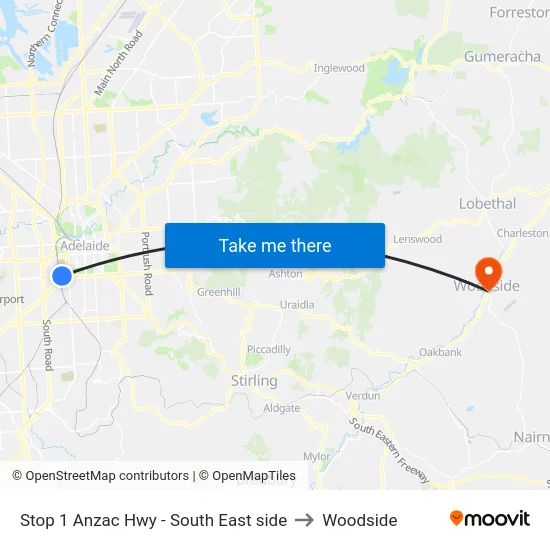 Stop 1 Anzac Hwy - South East side to Woodside map