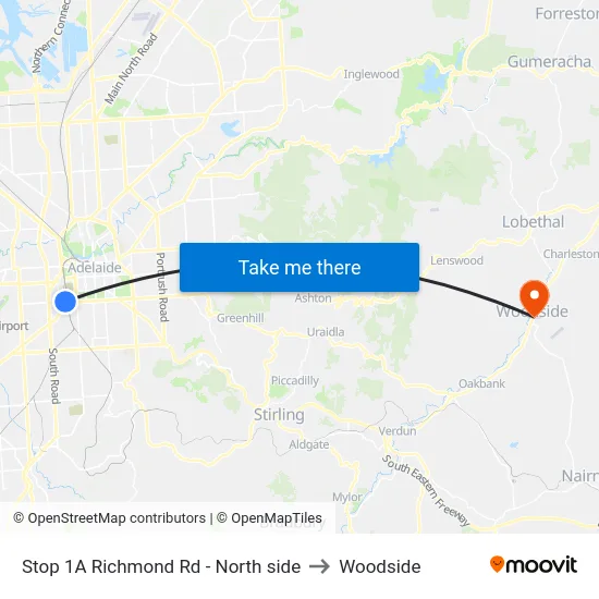 Stop 1A Richmond Rd - North side to Woodside map