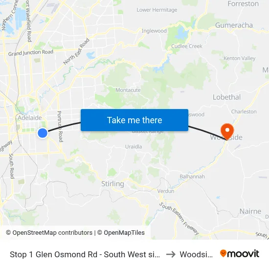 Stop 1 Glen Osmond Rd - South West side to Woodside map