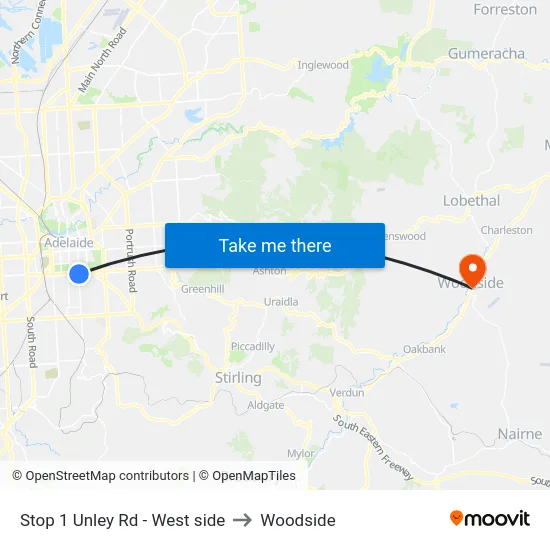 Stop 1 Unley Rd - West side to Woodside map