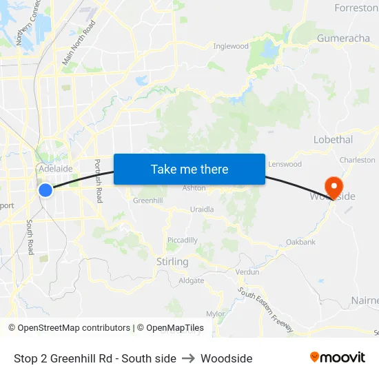 Stop 2 Greenhill Rd - South side to Woodside map