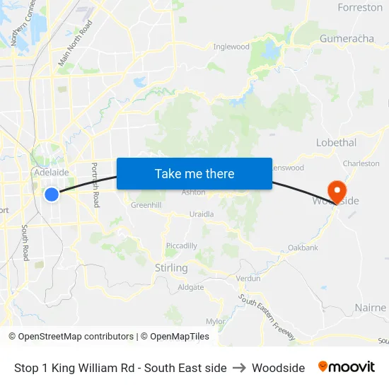 Stop 1 King William Rd - South East side to Woodside map