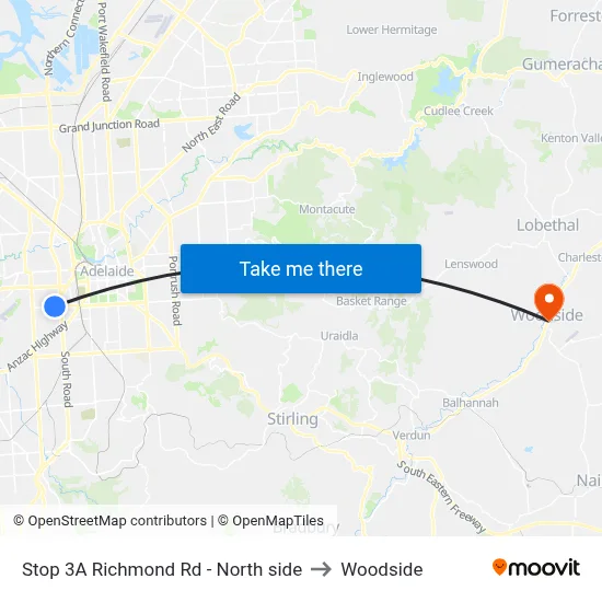 Stop 3A Richmond Rd - North side to Woodside map