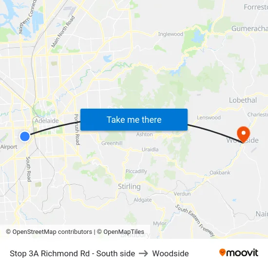 Stop 3A Richmond Rd - South side to Woodside map