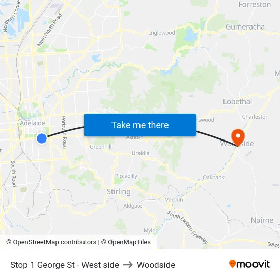 Stop 1 George St - West side to Woodside map