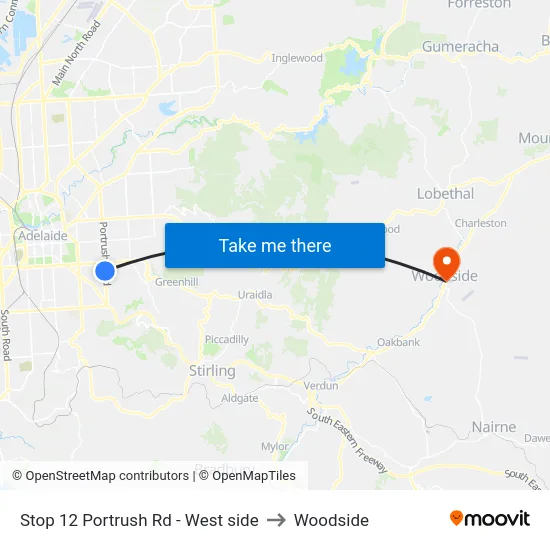 Stop 12 Portrush Rd - West side to Woodside map