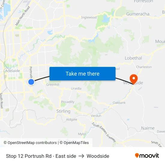 Stop 12 Portrush Rd - East side to Woodside map