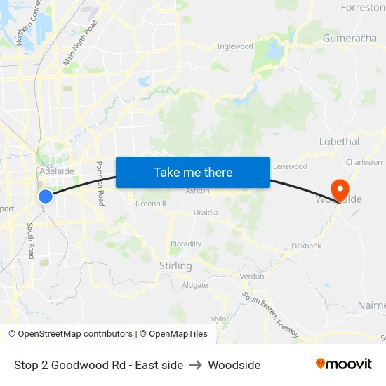 Stop 2 Goodwood Rd - East side to Woodside map