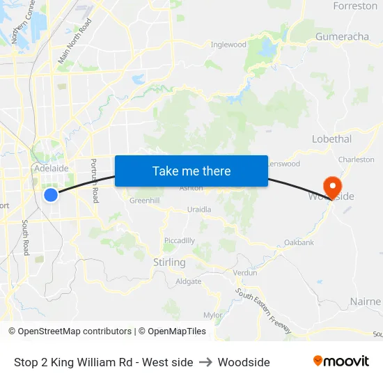 Stop 2 King William Rd - West side to Woodside map