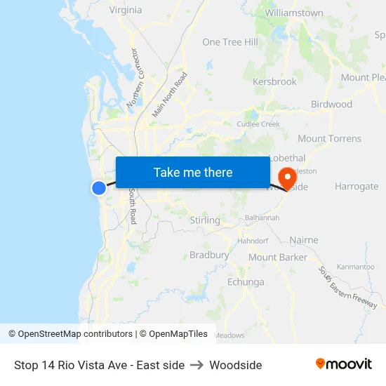 Stop 14 Rio Vista Ave - East side to Woodside map