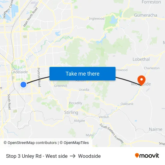 Stop 3 Unley Rd - West side to Woodside map