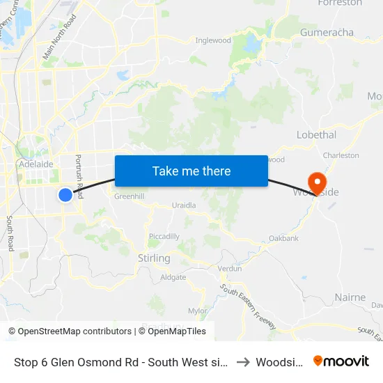 Stop 6 Glen Osmond Rd - South West side to Woodside map