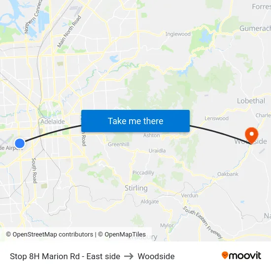 Stop 8H Marion Rd - East side to Woodside map