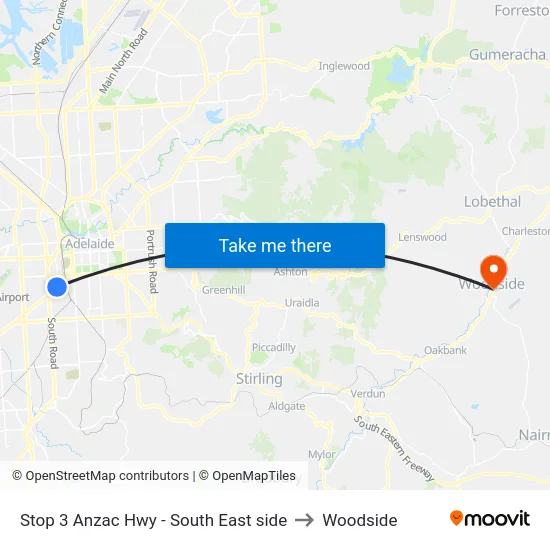 Stop 3 Anzac Hwy - South East side to Woodside map