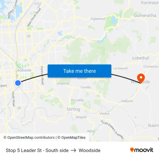 Stop 5 Leader St - South side to Woodside map