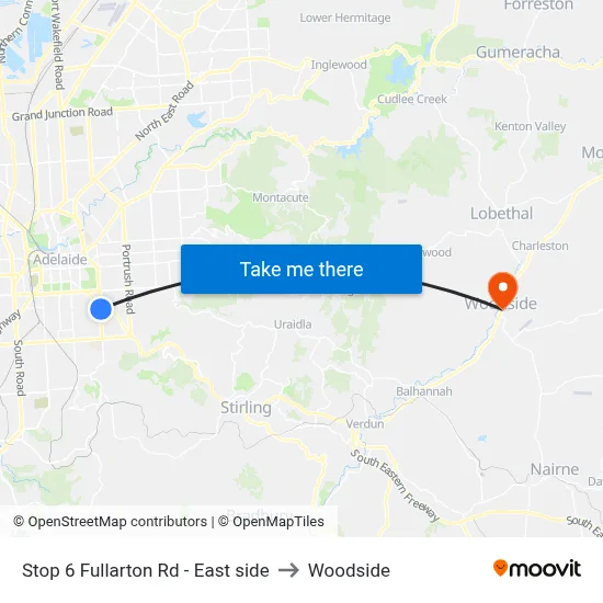 Stop 6 Fullarton Rd - East side to Woodside map