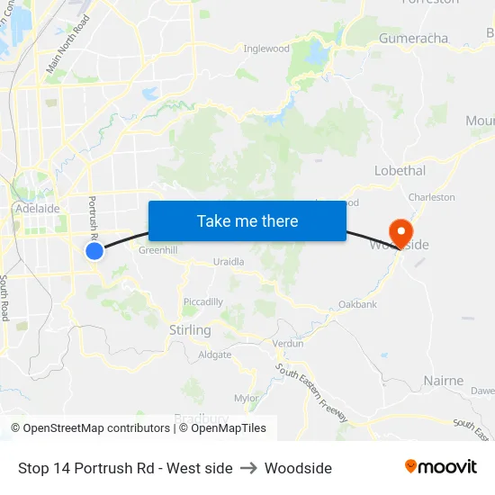 Stop 14 Portrush Rd - West side to Woodside map