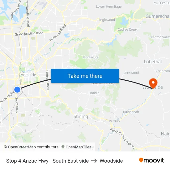 Stop 4 Anzac Hwy - South East side to Woodside map