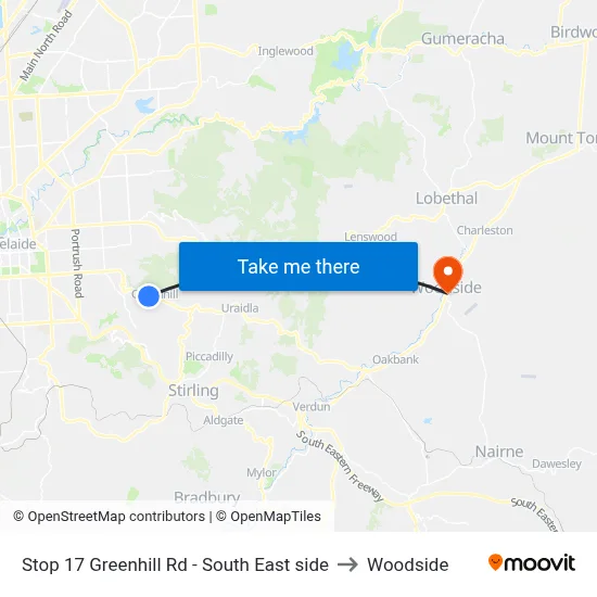Stop 17 Greenhill Rd - South East side to Woodside map