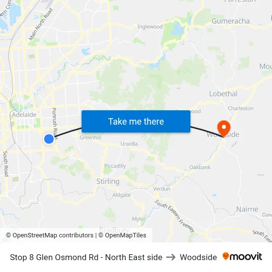 Stop 8 Glen Osmond Rd - North East side to Woodside map