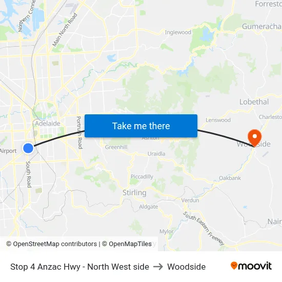 Stop 4 Anzac Hwy - North West side to Woodside map