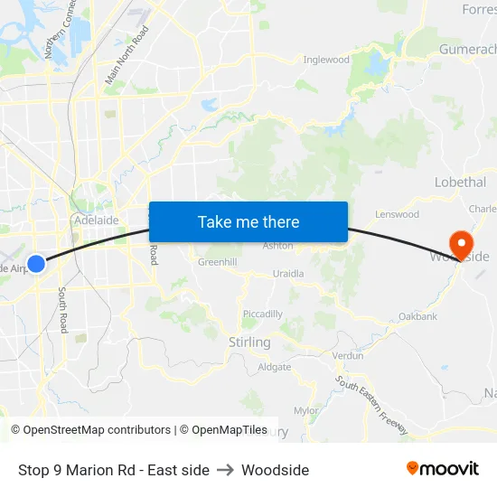 Stop 9 Marion Rd - East side to Woodside map