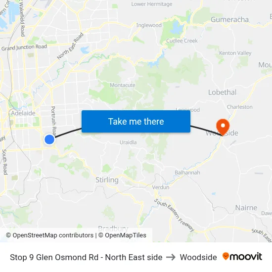 Stop 9 Glen Osmond Rd - North East side to Woodside map